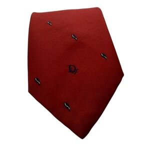 Vintage Christian Dior Red Polyester and Silk Tie With Dior Emblem